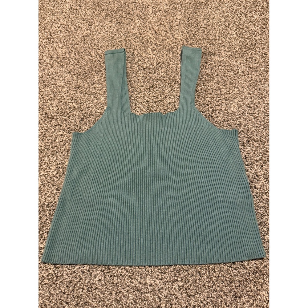 Abercrombie & Fitch Ribbed Knit Tank Top Teal Green Square Neck XXL